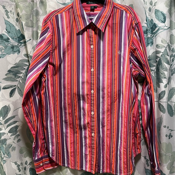 Ralph Lauren Tops - Womens Ralph Lauren Multicolor Striped Button-Down Shirt (Red, Pink, Purple)